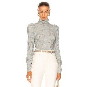 LoveShackFancy Vienna Floral Puff Sleeve Turtleneck Top